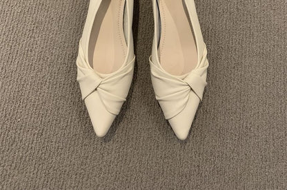 Chunky Heel Pointed Toe Plain Twisted Faux Leather Pumps