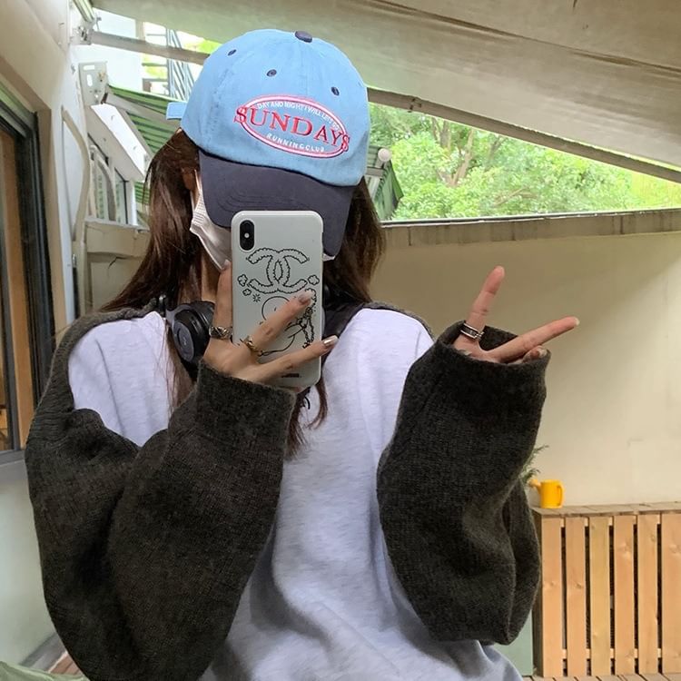 Two Tone Lettering Embroidered Baseball Cap