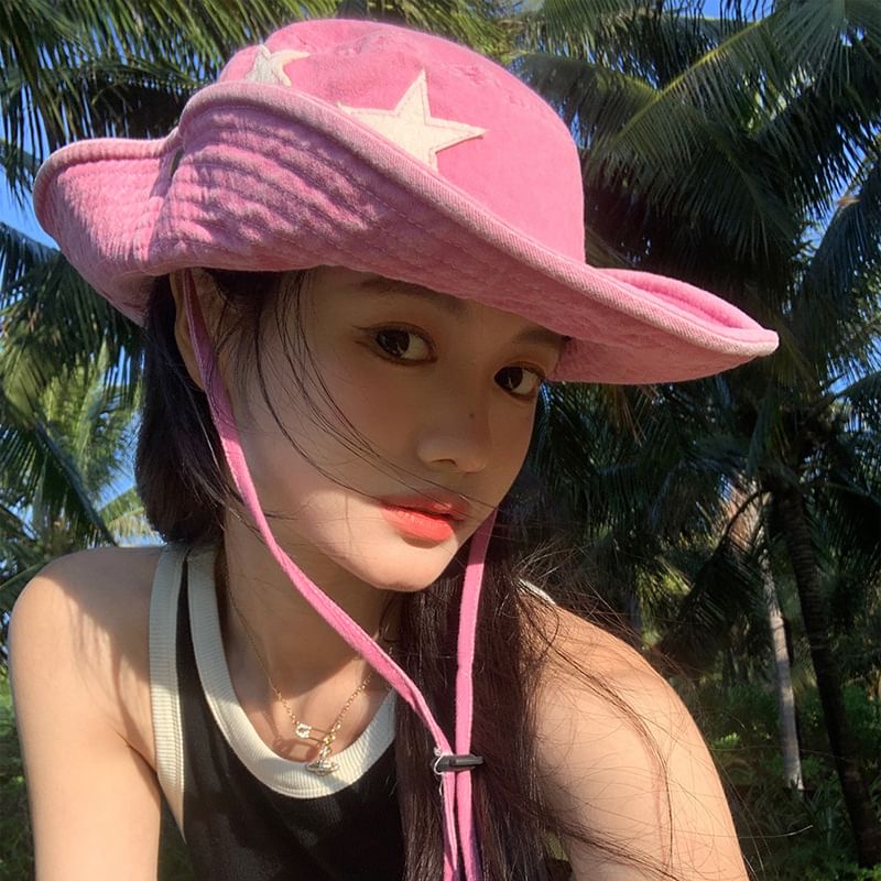 Star Applique Washed Boonie Hat