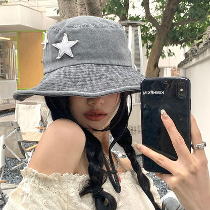 Star Applique Washed Boonie Hat