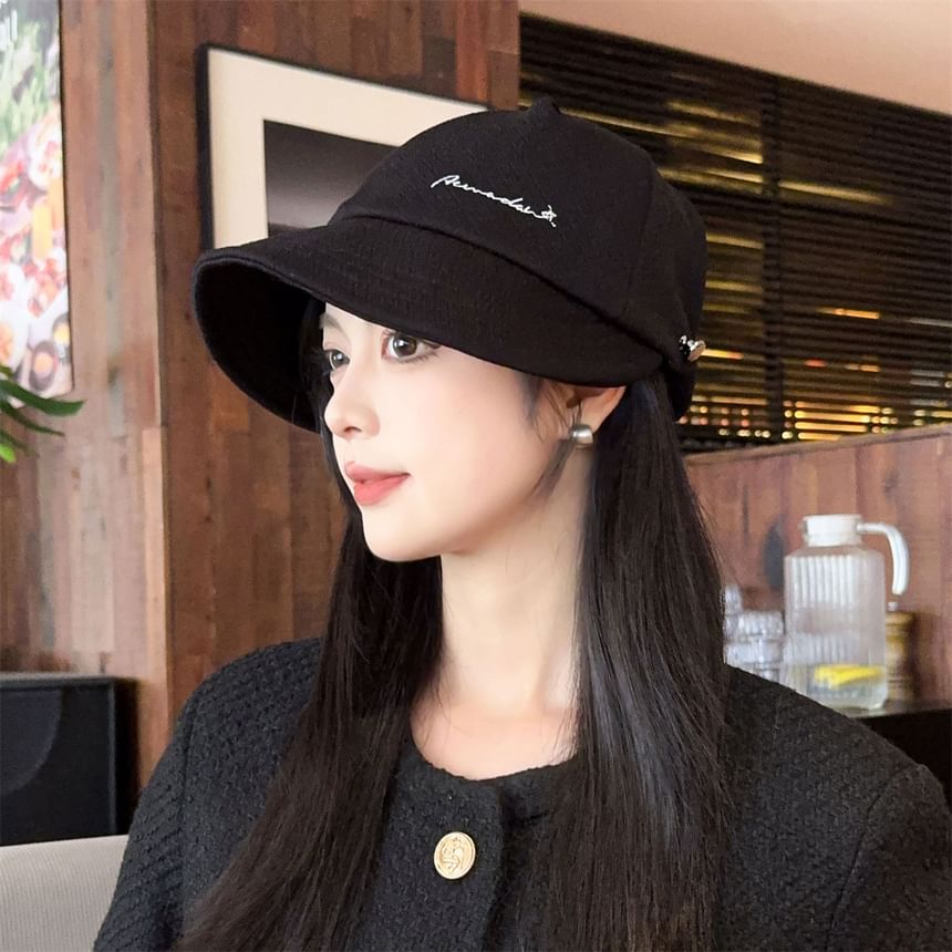 Lettering Embroidered Wide Brim Cap