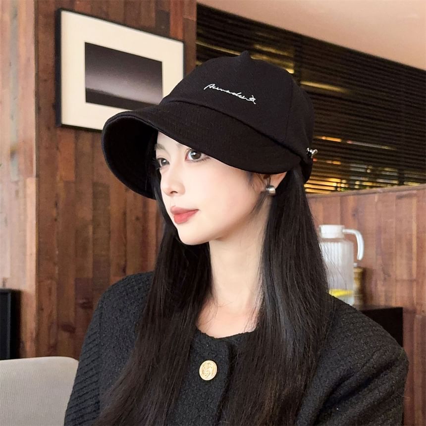 Lettering Embroidered Wide Brim Cap