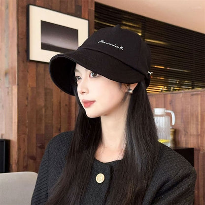 Lettering Embroidered Wide Brim Cap