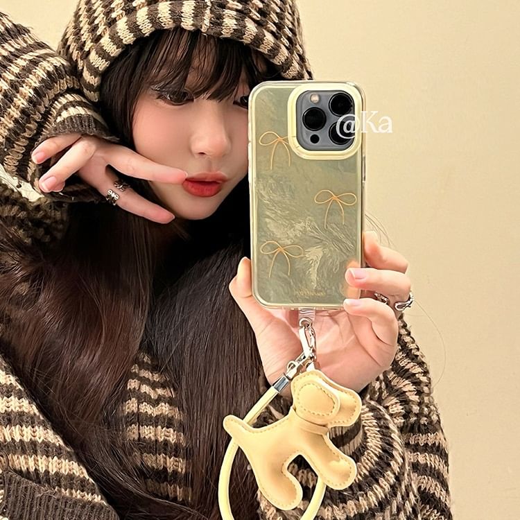 Bow Phone Case with Dog Charm Strap
