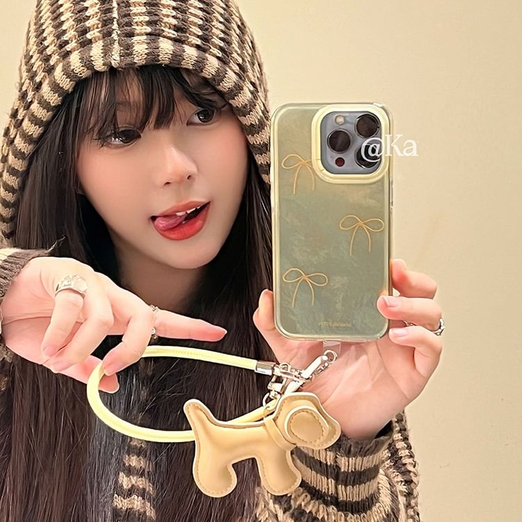 Bow Phone Case with Dog Charm Strap