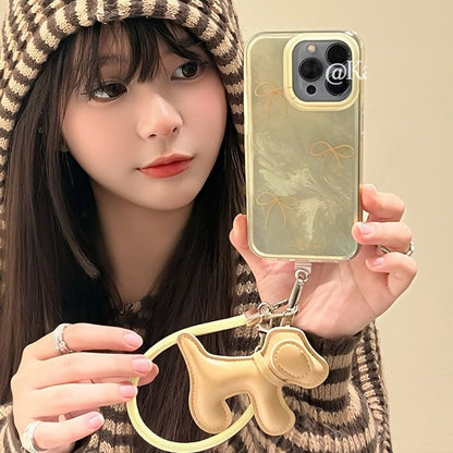 Bow Phone Case with Dog Charm Strap