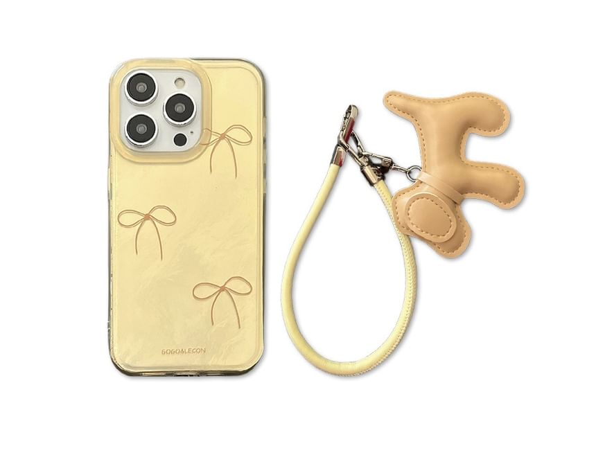 Bow Phone Case with Dog Charm Strap