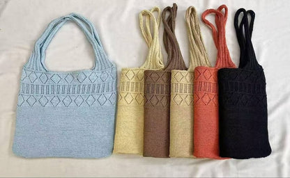 Plain Pointelle Knit Tote Bag