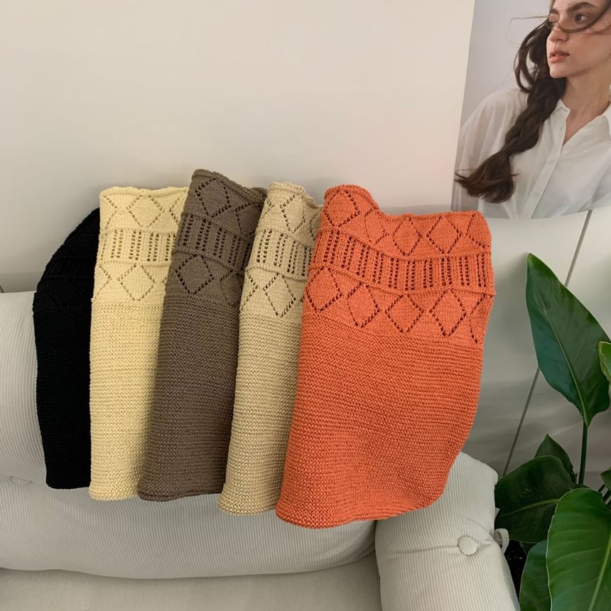 Plain Pointelle Knit Tote Bag