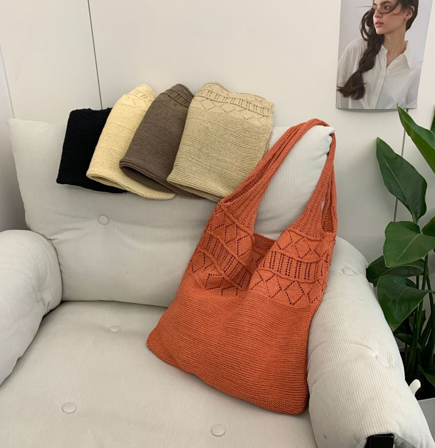 Plain Pointelle Knit Tote Bag