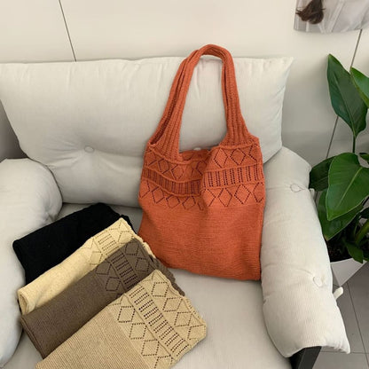 Plain Pointelle Knit Tote Bag