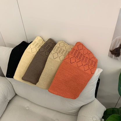 Plain Pointelle Knit Tote Bag