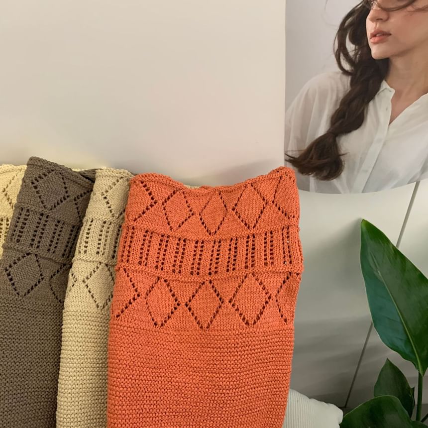 Plain Pointelle Knit Tote Bag