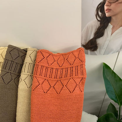 Plain Pointelle Knit Tote Bag