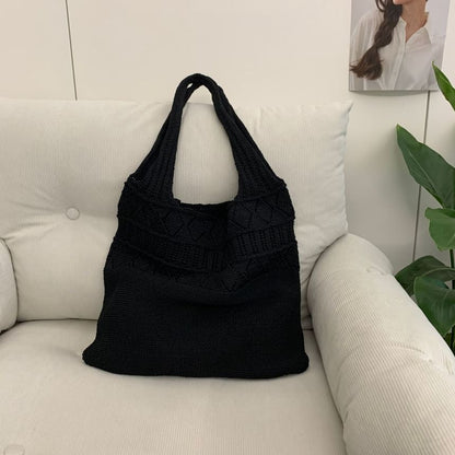 Plain Pointelle Knit Tote Bag