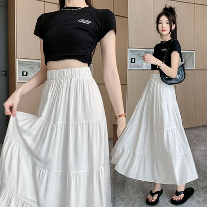 High Rise Plain Maxi A-Line Skirt