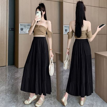 High Rise Plain Maxi A-Line Skirt