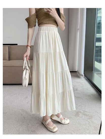 High Rise Plain Maxi A-Line Skirt