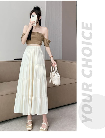 High Rise Plain Maxi A-Line Skirt