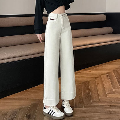High Rise Contrast Trim Wide Leg Jeans