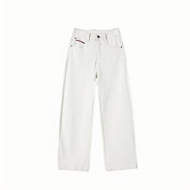 High Rise Contrast Trim Wide Leg Jeans