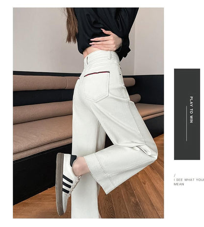 High Rise Contrast Trim Wide Leg Jeans
