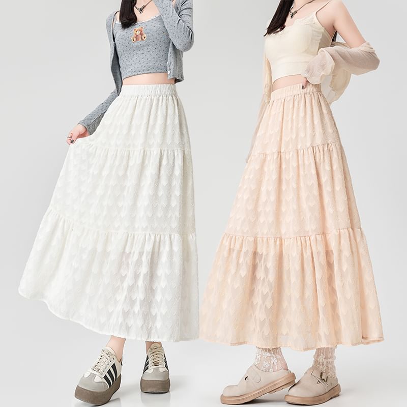 High Waist Patterned Midi A-Line Skirt