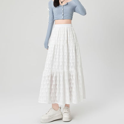 High Waist Patterned Midi A-Line Skirt