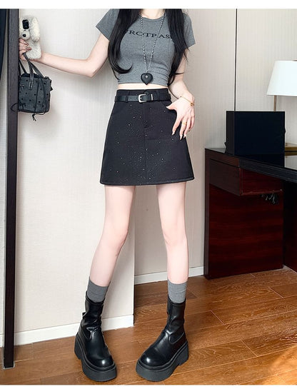 High Waist Sequin Mini A-Line Skirt