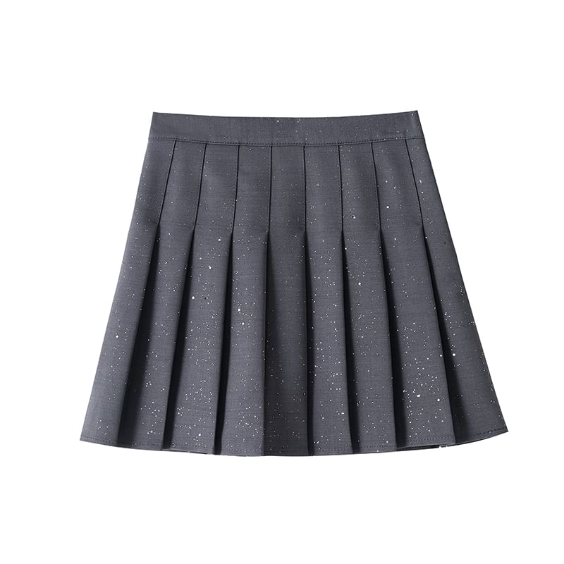 High Waist Sequin Pleated Mini A-Line Skirt