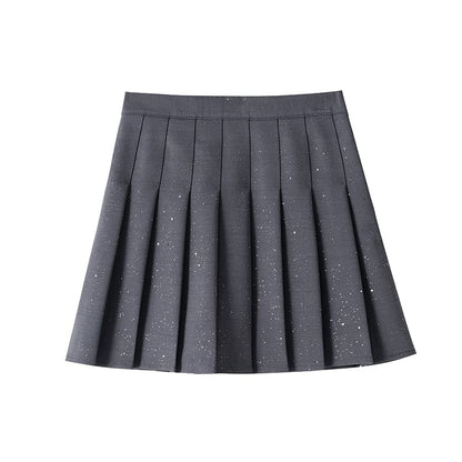 High Waist Sequin Pleated Mini A-Line Skirt