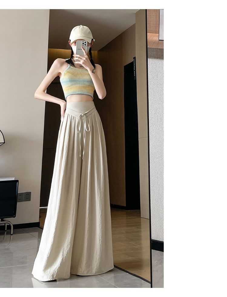 High Waist Plain Inverted Pleated Wide Leg Pants (Various Designs)