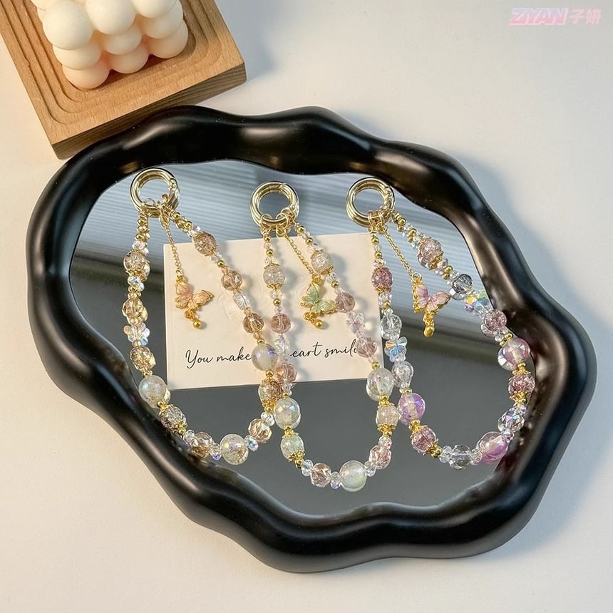 Pad Strap Phone Faux Lanyard Crystal with Butterfly