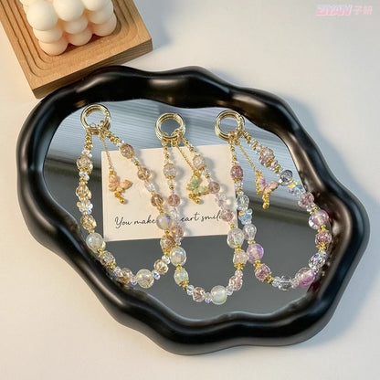 Pad Strap Phone Faux Lanyard Crystal with Butterfly