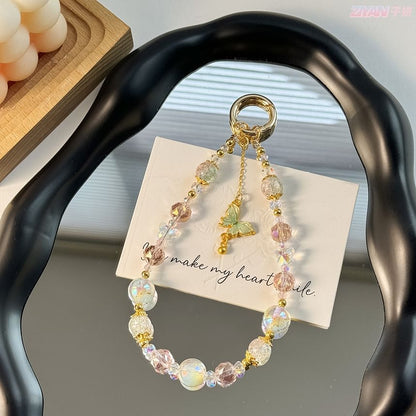 Pad Strap Phone Faux Lanyard Crystal with Butterfly