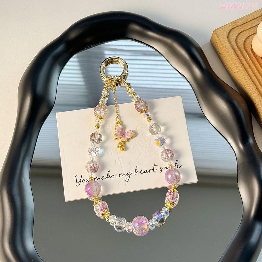 Pad Strap Phone Faux Lanyard Crystal with Butterfly