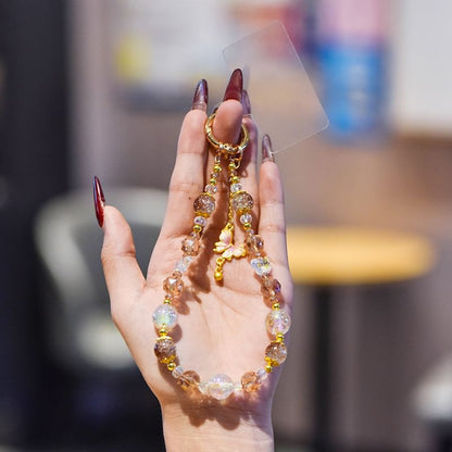 Pad Strap Phone Faux Lanyard Crystal with Butterfly