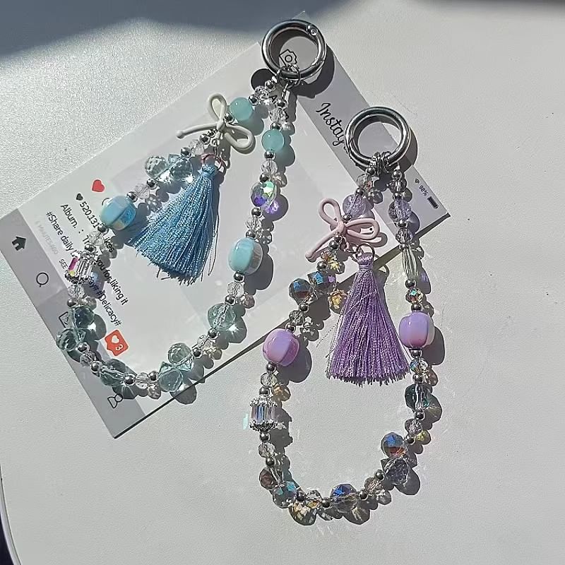 Lanyard with Bow Strap Pad Phone Crystal Faux