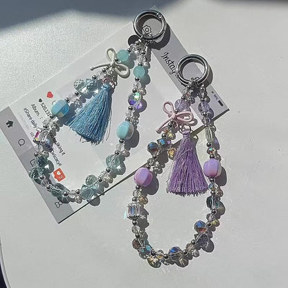 Lanyard with Bow Strap Pad Phone Crystal Faux