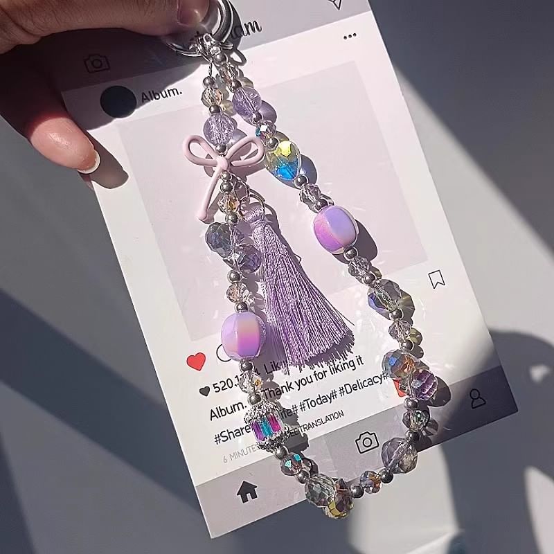 Lanyard with Bow Strap Pad Phone Crystal Faux