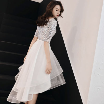 Elbow-Sleeve Round Neck Glitter Panel A-Line Party Dress (Various Designs)