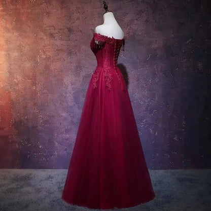 Off Shoulder Embroidered Lace A-Line Evening Gown