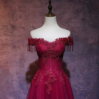 Off Shoulder Embroidered Lace A-Line Evening Gown