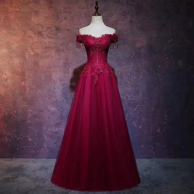 Off Shoulder Embroidered Lace A-Line Evening Gown
