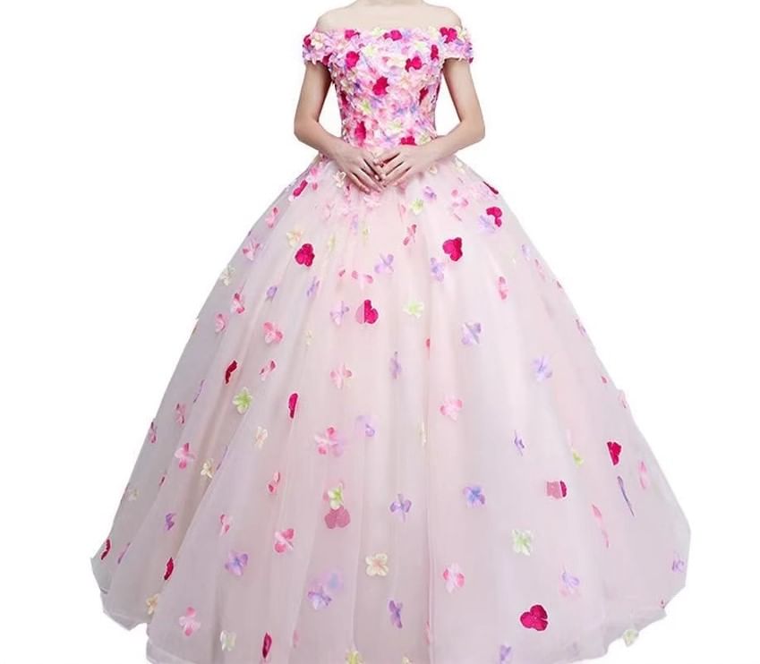 Off Shoulder Floral Embroidered Wedding Ball Gown