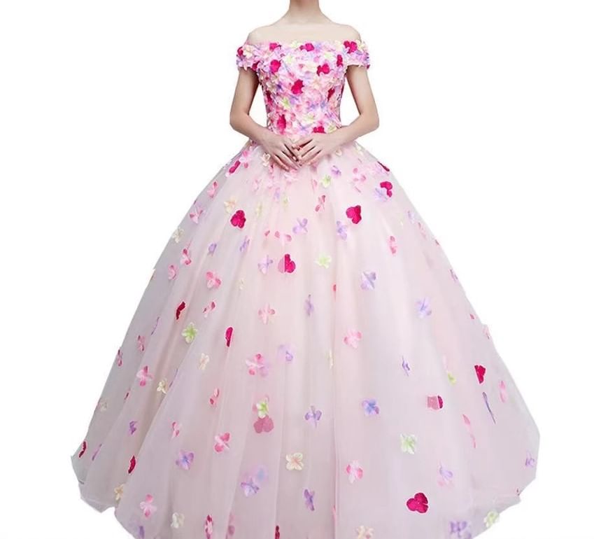 Off Shoulder Floral Embroidered Wedding Ball Gown
