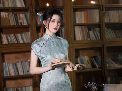 Cap Sleeve Floral Print Midi Sheath Qipao