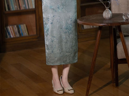 Cap Sleeve Floral Print Midi Sheath Qipao