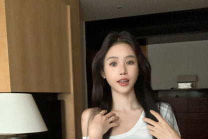 Short-Sleeve Off Shoulder Plain Crop T-Shirt / High Waist Plain Skirt Overlay Yoga Pants