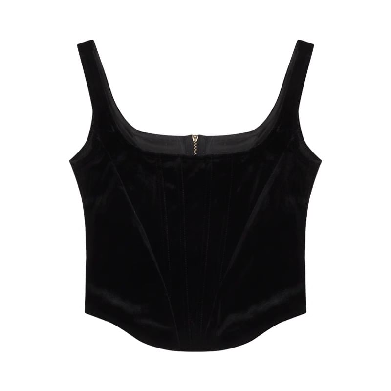 Square Neck Plain Camisole Top / High Rise Faux Leather Flared Pants